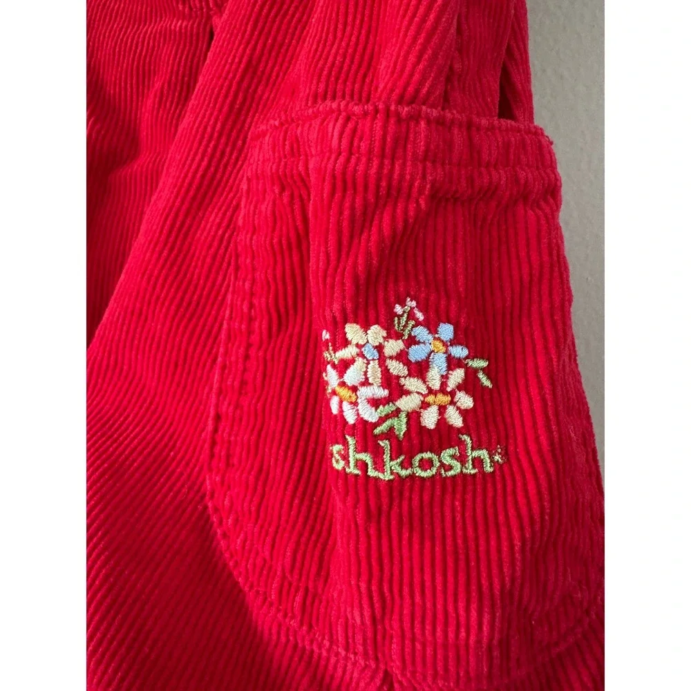Vintage OshKosh Bgosh Red Corduroy Jumper Dress Floral 12M Made in Canada